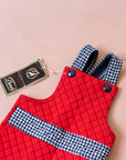 Red Quilted Overalls with Checks | French Deadstock from the Seventies | 18-24 Months