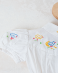 White shirt with embroidered ducks and gathered waist | 3-6 months