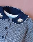Long Pepita dress with embroidered chickens on the collar | 12-18 months