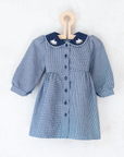 Long Pepita dress with embroidered chickens on the collar | 12-18 months