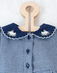 Long Pepita dress with embroidered chickens on the collar | 12-18 months