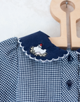 Long Pepita dress with embroidered chickens on the collar | 12-18 months