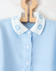 חולצה תכלת ארוכה עם צווארון לבן סרוג | 4-5 שנים