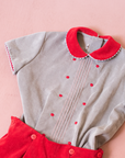 Short corduroy suit in gray and red from Italy | 4-5 years