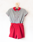 Short corduroy suit in gray and red from Italy | 4-5 years