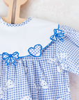 Overalls with plaid, bow ties and embroidered collar | 9-12 months