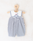 Sailor overalls with stripes and pom-pom | 3-6 months