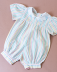 Pastel striped overalls with apples | 9-12 months