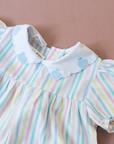 Pastel striped overalls with apples | 9-12 months