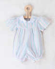 Pastel striped overalls with apples | 9-12 months