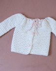 White knitted top with apple buttons | 12-18 months