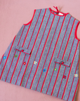 Gray dress with stripes and floral embroidery | French deadstock from the 70s | 12-18 months