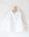 White quilted jacket with large bow tie | 6-7 years