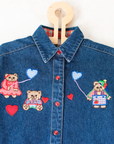 חולצת ג׳ינס ארוכה עם רקמת דובים | 4-5 שנים