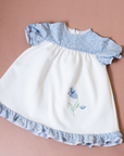 White dress with blue rose | 9-12 months