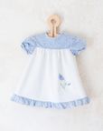 White dress with blue rose | 9-12 months
