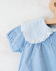 Denim overalls with checks and lace | 12-18 months