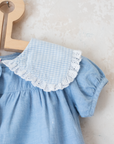 Denim overalls with checks and lace | 12-18 months