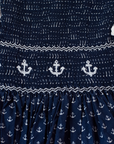 שמלה כחולה עם עוגנים ורקמת כיווצים | 2-3 שנים