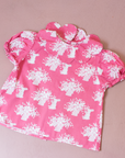 Pink shirt with bunnies and flower bouquets | 9-12 months