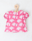 Pink shirt with bunnies and flower bouquets | 9-12 months