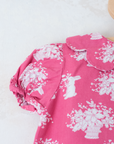 Pink shirt with bunnies and flower bouquets | 9-12 months