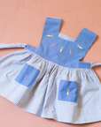 Light blue sarafan with stripes and embroidery | French dead stock from the 60s | 9-12 months