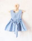 Light blue sarafan with stripes and embroidery | French dead stock from the 60s | 9-12 months