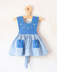 Light blue sarafan with stripes and embroidery | French dead stock from the 60s | 9-12 months