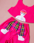 Pink embroidered boy's set with pants | Deadstock from the 80s | 9-12 months