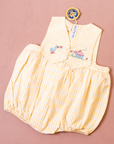 Yellow striped romper with embroidery | French deadstock from the 1950s | 9-12 months