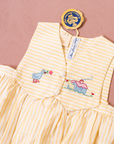 Yellow striped romper with embroidery | French deadstock from the 1950s | 9-12 months