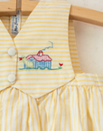 Yellow striped romper with embroidery | French deadstock from the 1950s | 9-12 months