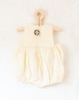 Yellow striped romper with embroidery | French deadstock from the 1950s | 9-12 months