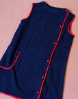 Blue towel dress with red stripes | French dead stock from the 70s | 4-5 years