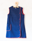 Blue towel dress with red stripes | French dead stock from the 70s | 4-5 years