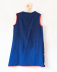 Blue towel dress with red stripes | French dead stock from the 70s | 4-5 years