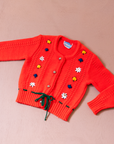 קרדיגן צמר אדום עם פרחים | 12-18 חודשים
