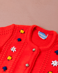 קרדיגן צמר אדום עם פרחים | 12-18 חודשים