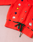 קרדיגן צמר אדום עם פרחים | 12-18 חודשים