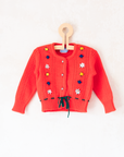 קרדיגן צמר אדום עם פרחים | 12-18 חודשים