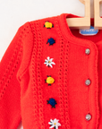 קרדיגן צמר אדום עם פרחים | 12-18 חודשים
