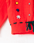 קרדיגן צמר אדום עם פרחים | 12-18 חודשים
