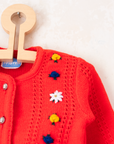 קרדיגן צמר אדום עם פרחים | 12-18 חודשים