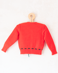 קרדיגן צמר אדום עם פרחים | 12-18 חודשים