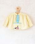חולצה צהובה ארוכה עם עניבה ורקמת ארנבת | 12-18 חודשים