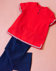 Red shirt and tailored pants | Belgian deadstock from the 60s | 3-4 years