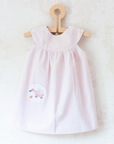Pink and white striped dress with a goose pocket | 9-12 months