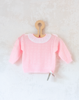 Pink knit with lace collar and bows on shoulders | Spanish deadstock | 12-18 months