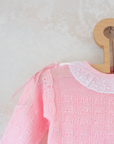 Pink knit with lace collar and bows on shoulders | Spanish deadstock | 12-18 months